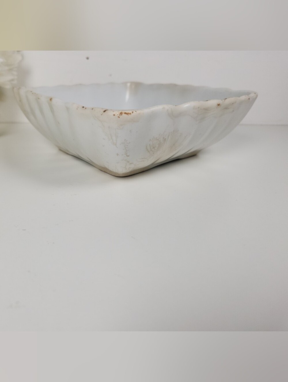 Antique Lady Finger Ironstone Bowl | Stained Ironstone Square Bowl Alfred Meakin